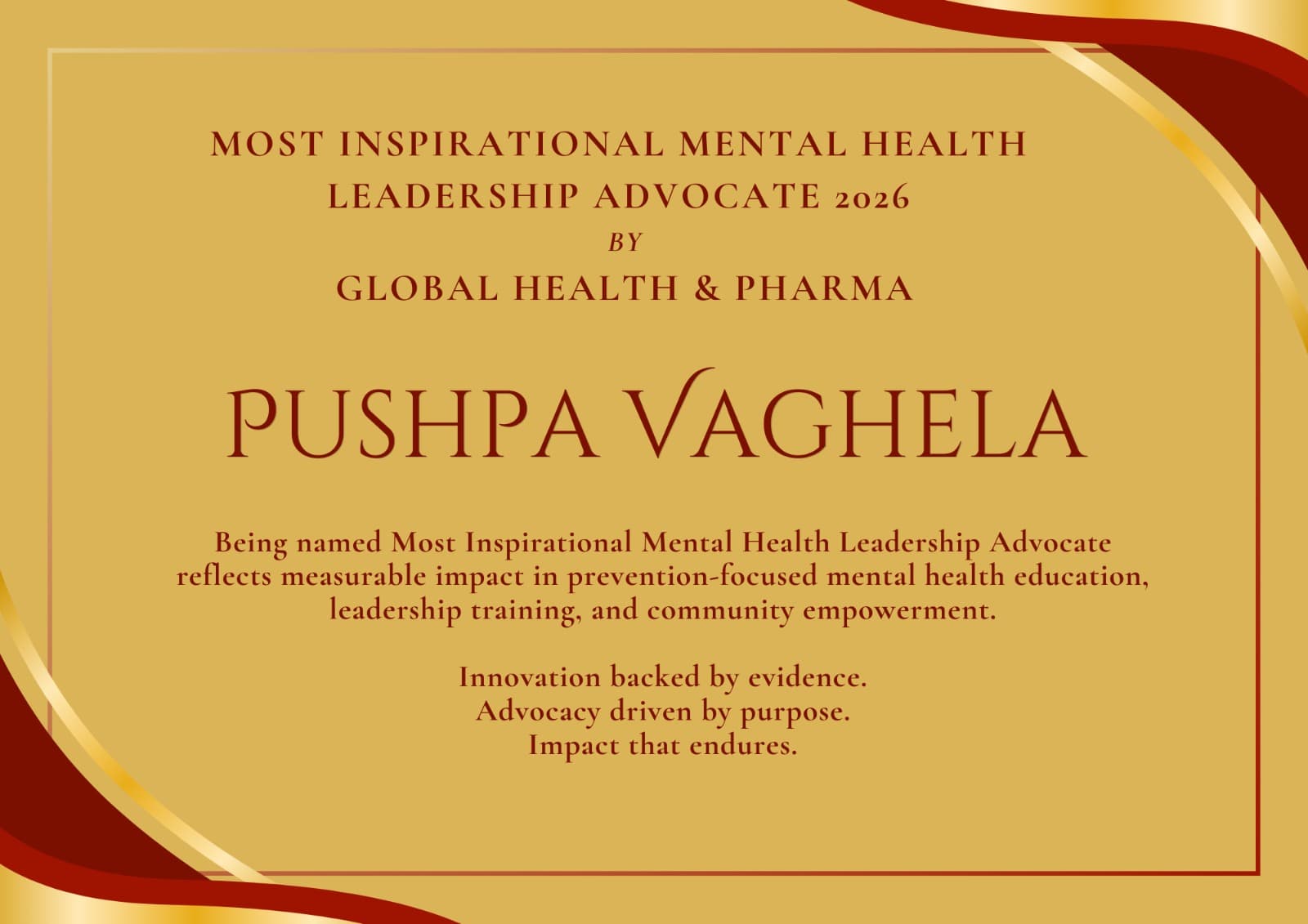 Most Inspirational Mental Health Leadership Advocate 2026