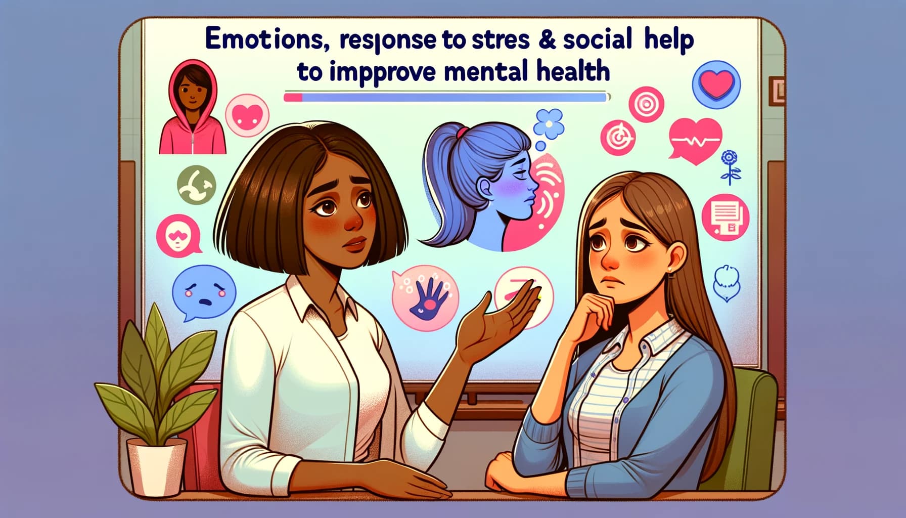 two women discuss emotions, stress and mental health
